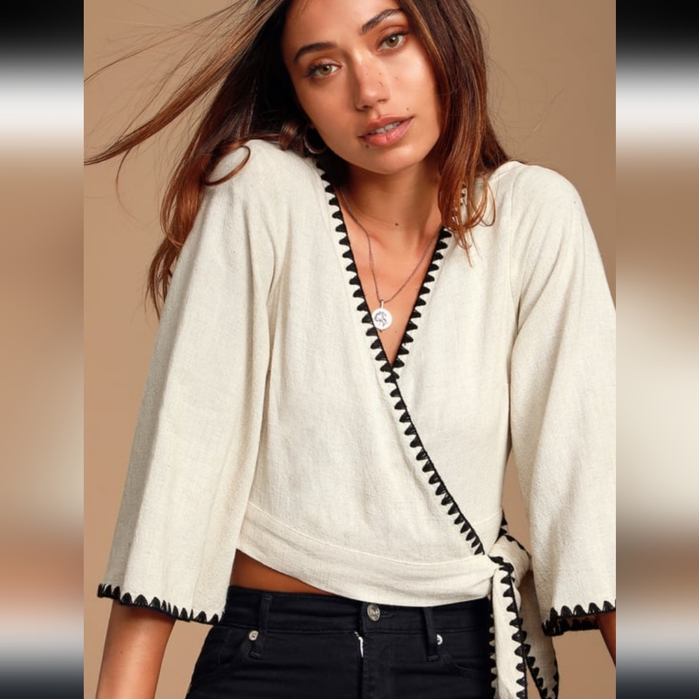 Allamanda Beige Cropped Wrap Top